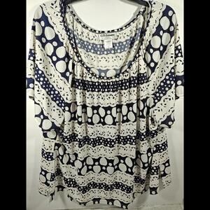 CD Daniels 2X Top White Navy Or Black Striped Scoop Neck Stretchy Blouse